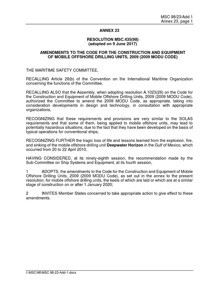 Amendments to 2009 MODU Code | PDF | Transport | Nature