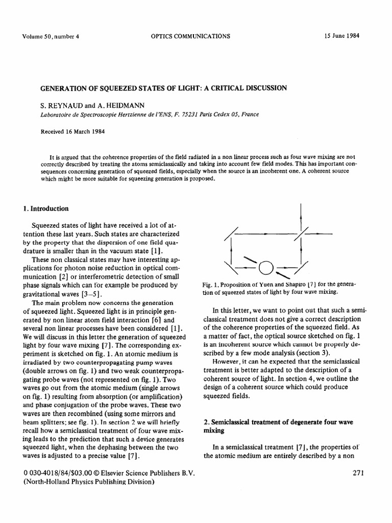 Critical Analysis of Squeezed Light Generation | PDF | Coherence ...