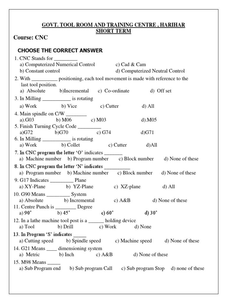 CNC Milling MCQ | PDF | Numerical Control | Industrial Equipment