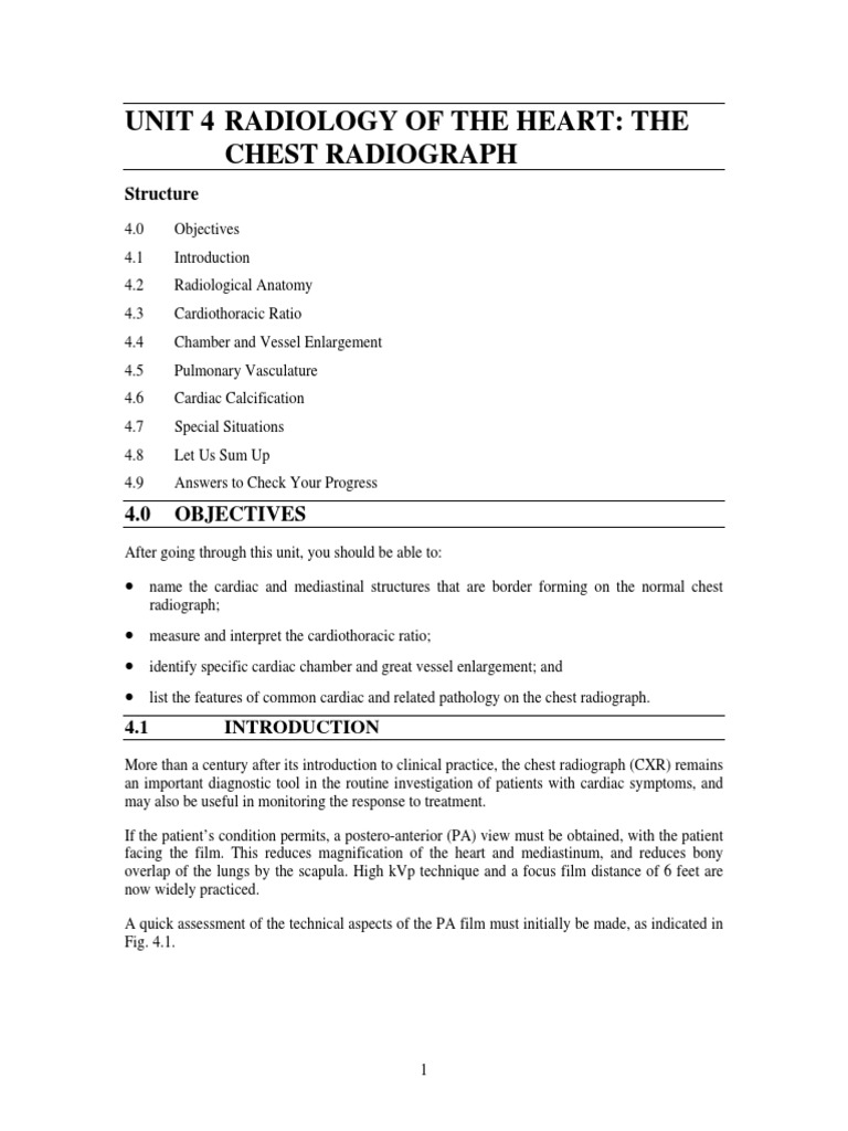 Unit 4 Radiology of The Heart The Chest Radiograph | PDF | Lung | Heart
