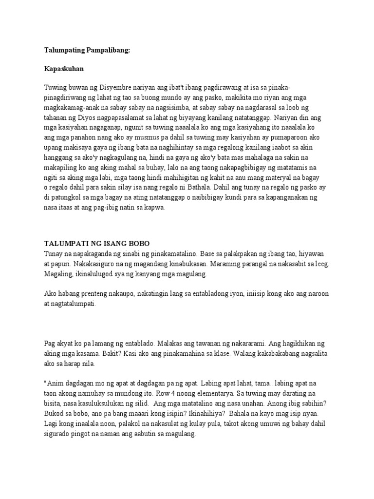 Talumpating Pampalibang: Kapaskuhan | PDF