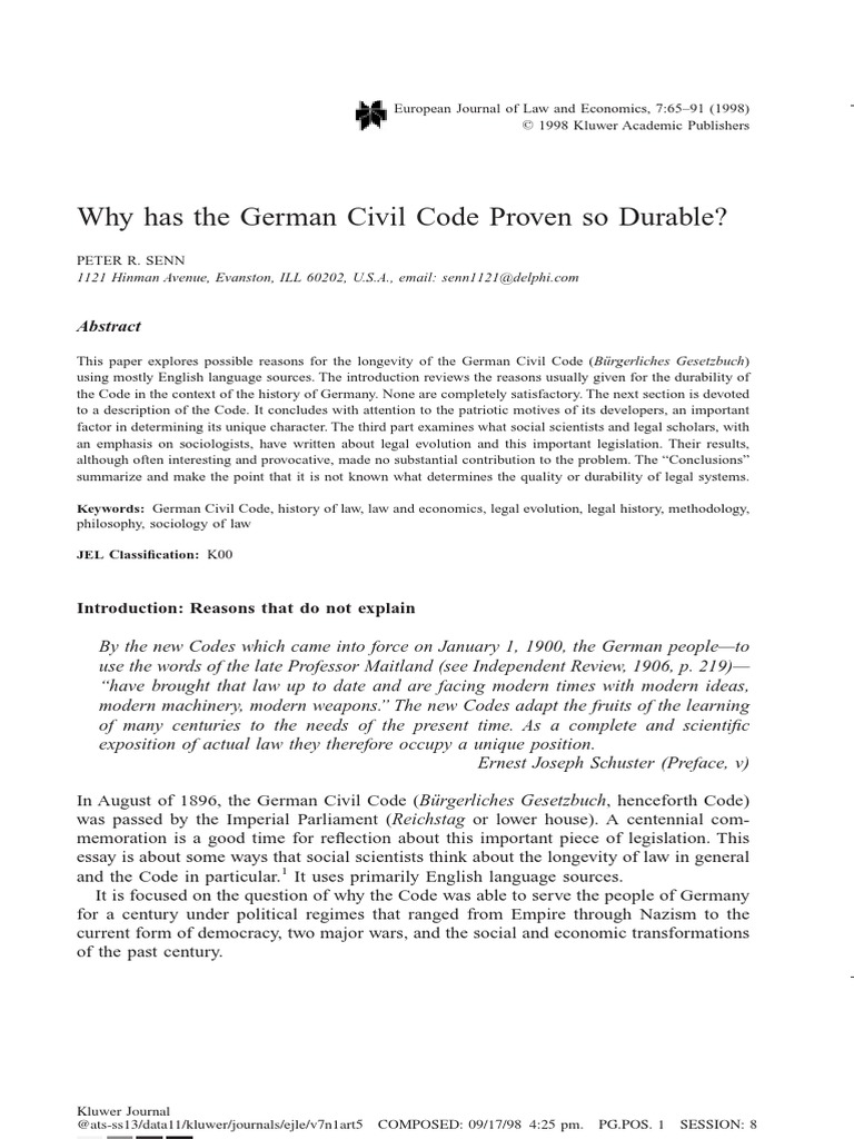 Why Has The German Civil Code Proven So Durable? Introduction Reasons