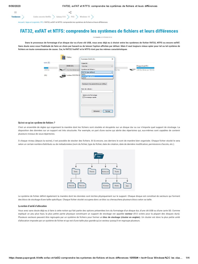 FAT32, exFAT Et NTFS Comprendre Les Systèmes de Fichiers Et Leurs Différences PDF Windows