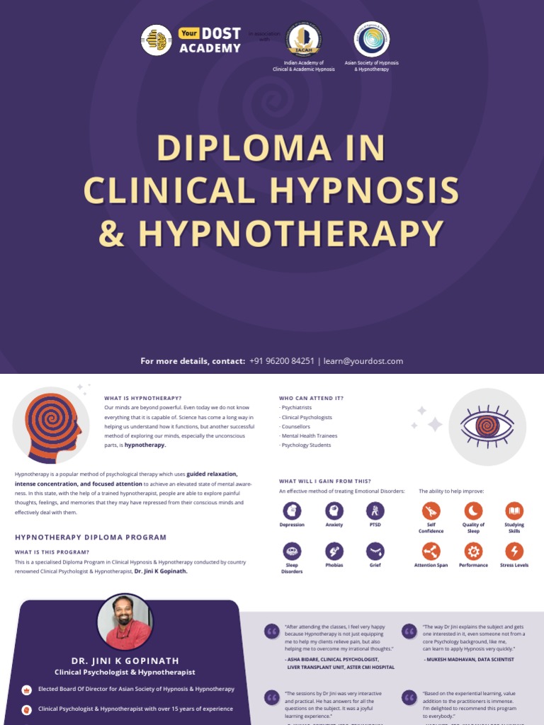 Diploma in Clinical Hypnosis & Hypnotherapy | PDF | Hypnotherapy | Hypnosis