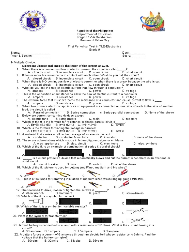 Grade 9 TLE-Electronics Test Questions | PDF | Series And Parallel ...
