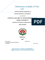 "Analysis of Effectiveness of Quality of Work Life: A Project Report Submitted To Punjab Technical University