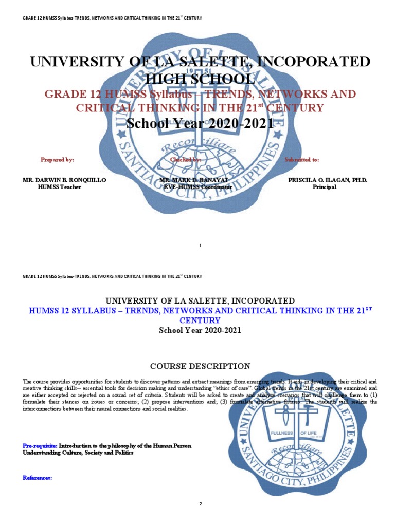 Grade 12 HUMSS Syllabus Overview | PDF | Educational Technology ...