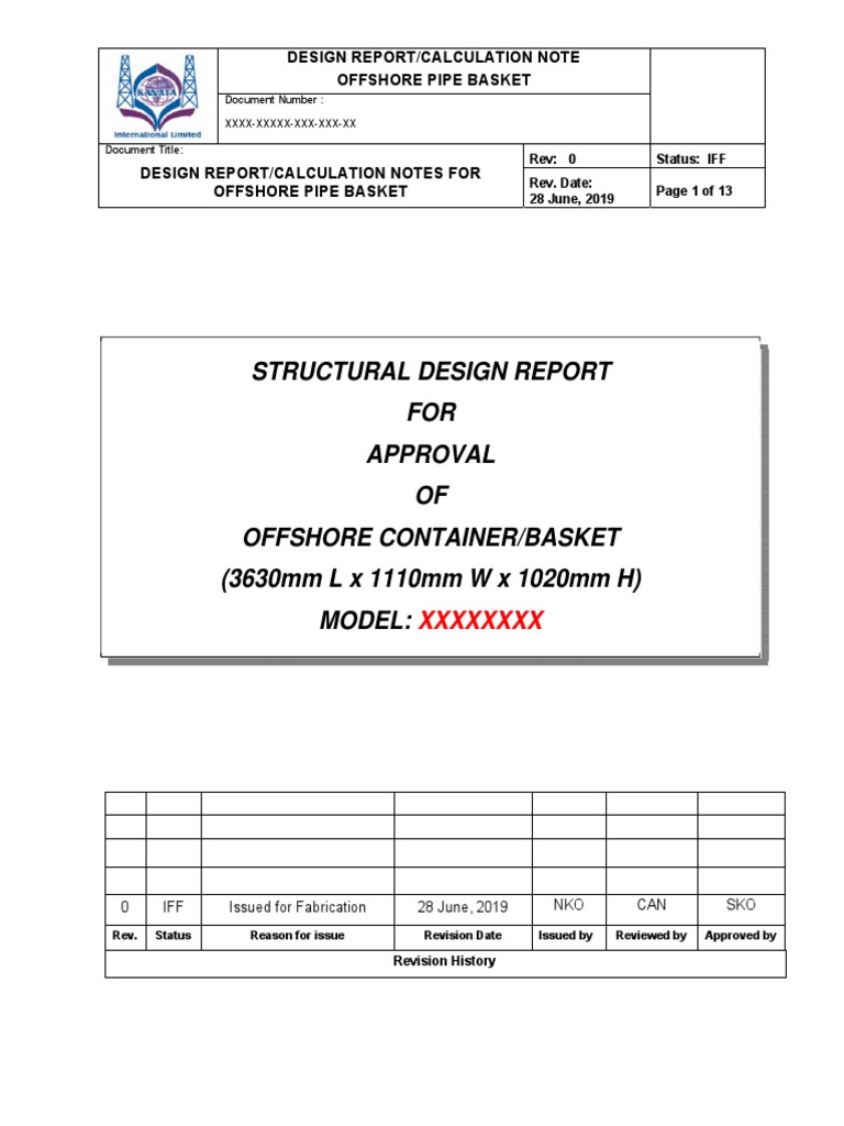 Offshore Container (Pipe Basket) Design Approval Report | PDF ...