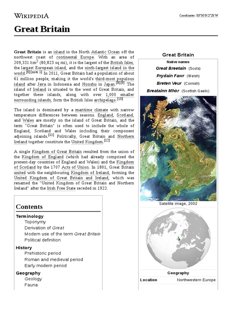 Great Britain: Great Britain Is An Island in The North Atlantic Ocean ...