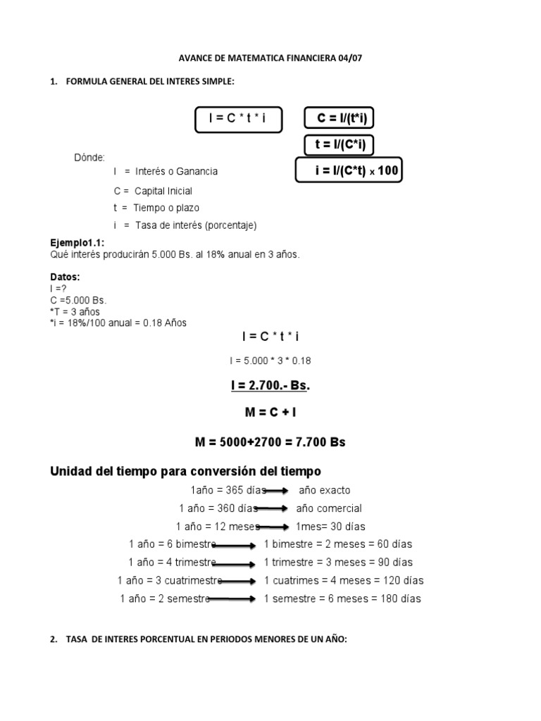 MATEMATICA FINANCIERA Interes Simple | PDF | Finanzas Matemáticas | Interés