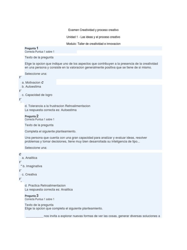 Examen sobre Creatividad e Innovación | PDF | Creatividad | Autoestima