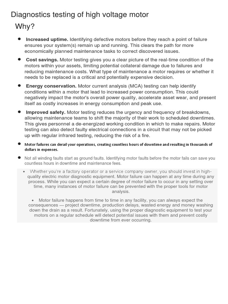 Diagnostics Testing of High Voltage Motor PDF Electric Motor