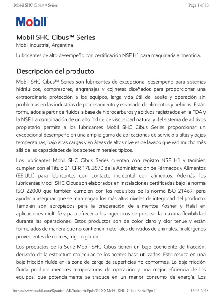 GLXXMobil SHC Cibus Series | PDF | Lubricante | Engranaje