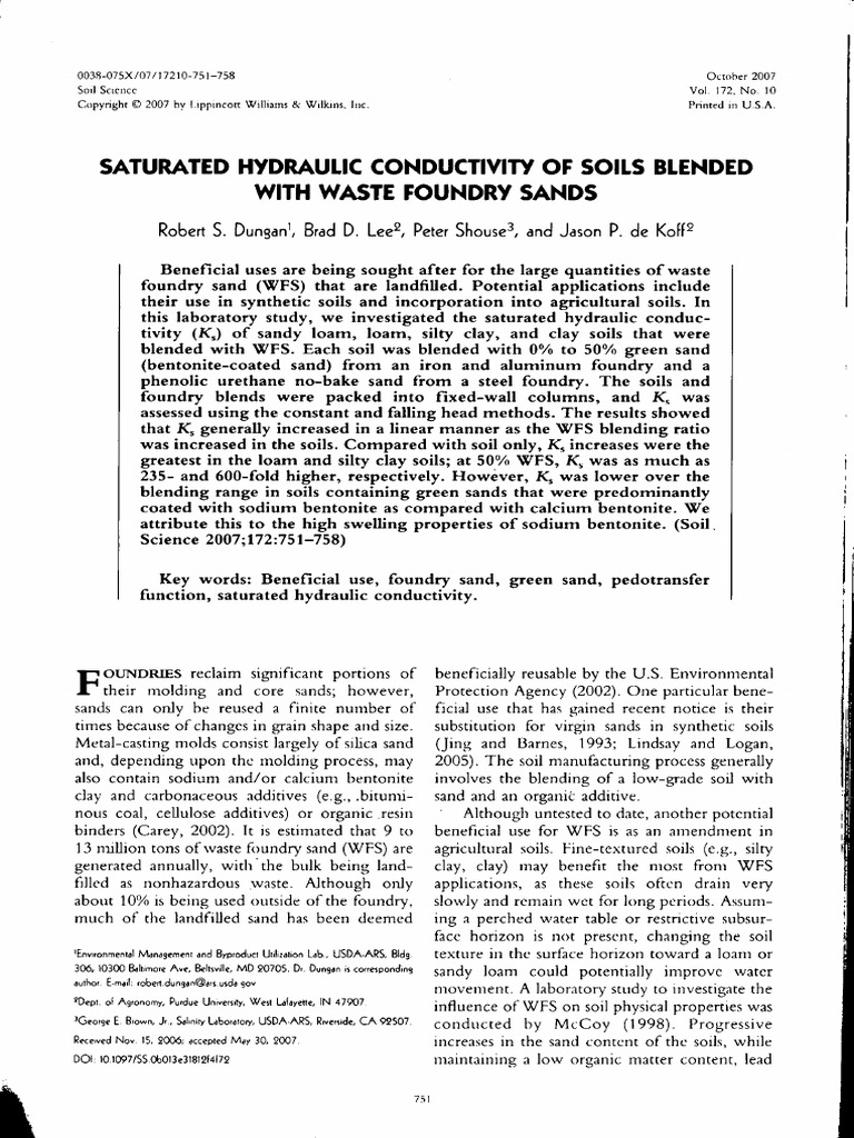 Saturated Hydraulic Conductivity of Soils Blended With Waste Foundry ...