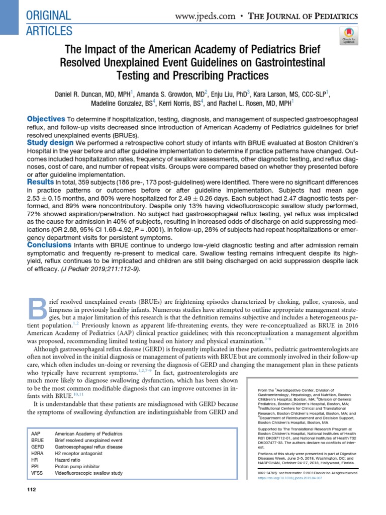 Impact of AAP BRUE Guidelines on Care | PDF | Gastroesophageal Reflux ...