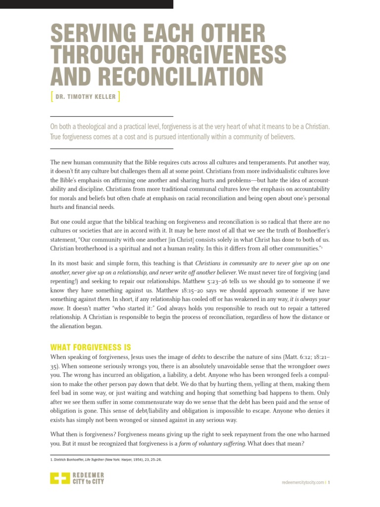 Serving Each Other Through Forgiveness and Reconciliation | PDF ...