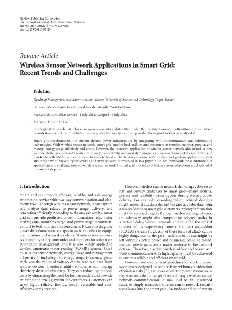 Wireless Sensor Network Applications in Smart Grid | PDF | Wireless ...