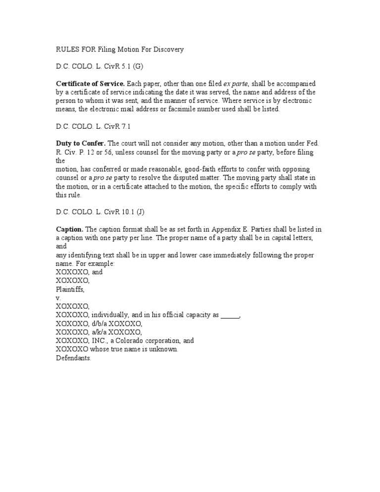 RULES for Filing Motion for Discovery