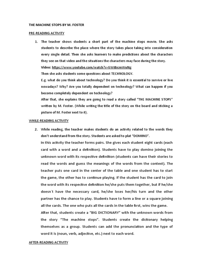 The Machine Stops by M. Foster PDF Utopian And Dystopian Fiction Word