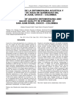 Diversidad entomofauna acuática calidad agua quebradas Río San Juan