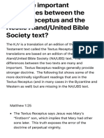 Are There Important Differences Between The Textus Receptus and The Nestle Aland:United Bible Societ