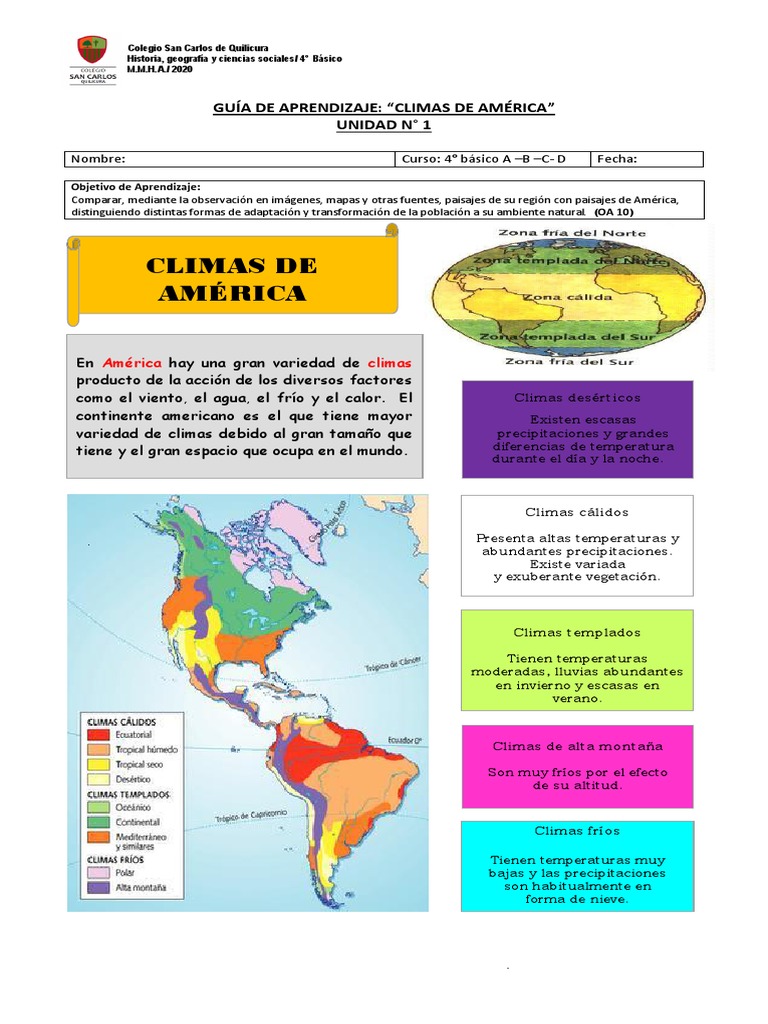 Climas de América para 4° Básico | PDF | Clima templado | Clima