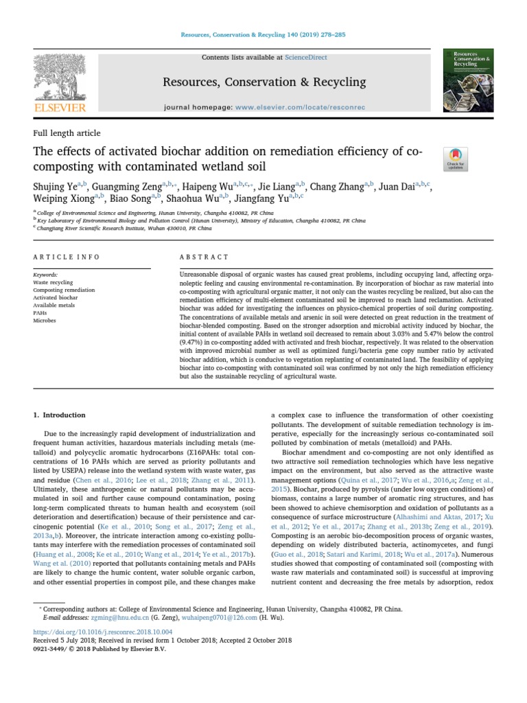 The Effects of Activated Biochar Addition On Remediation Efficiency of ...
