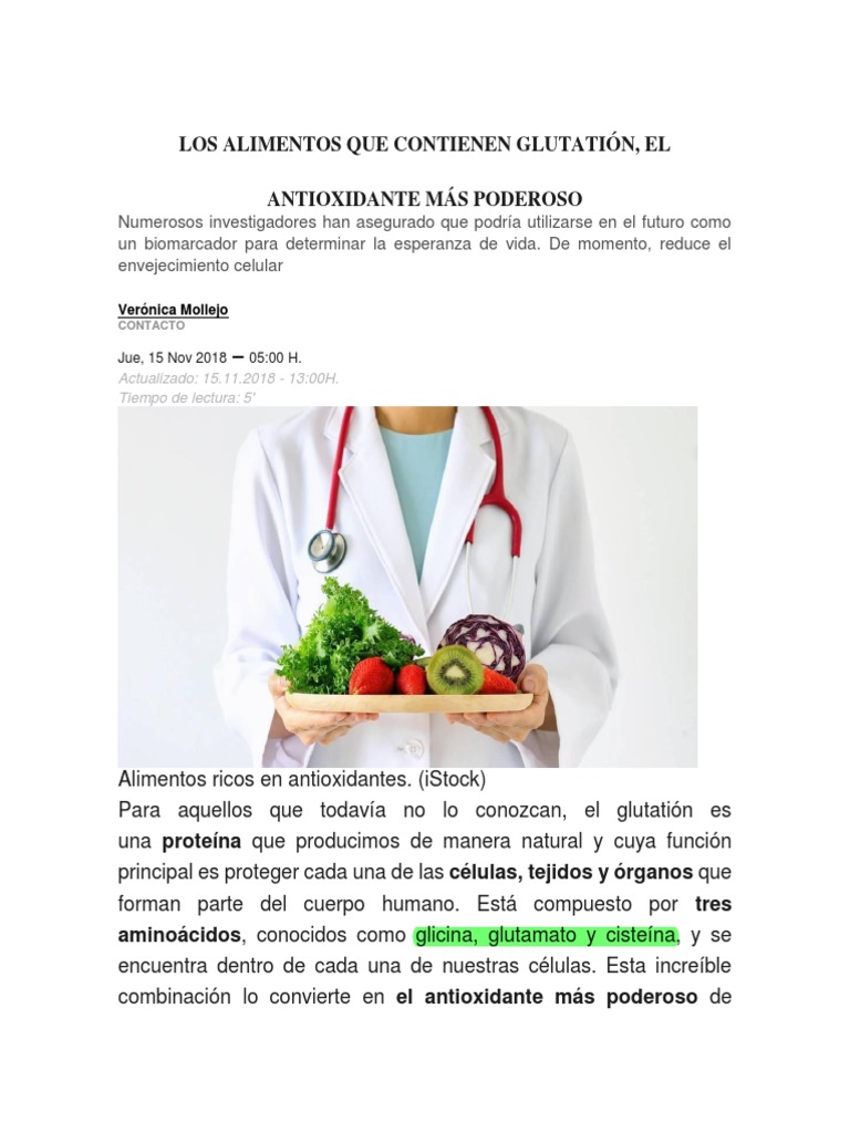 alimentos con mas glutathione ricos en glutatión antioxidante | PDF | Glutatión active caviar drip Gluta