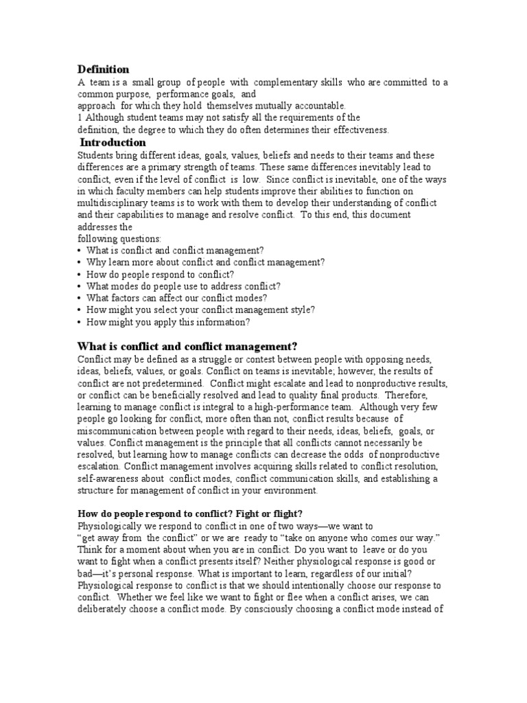 How Do People Respond To Conflict? Fight or Flight? | PDF