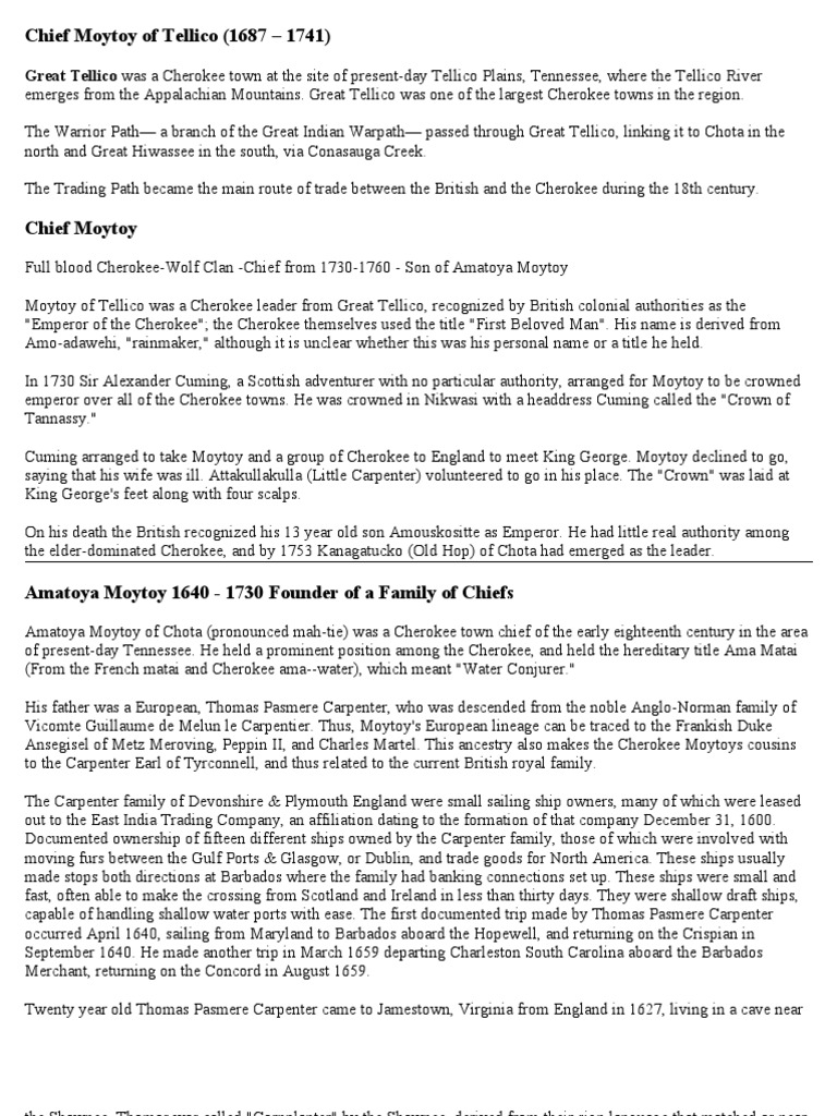 Chief Moytoy of Tellico PDF Cherokee Tribe Iroquoian Peoples