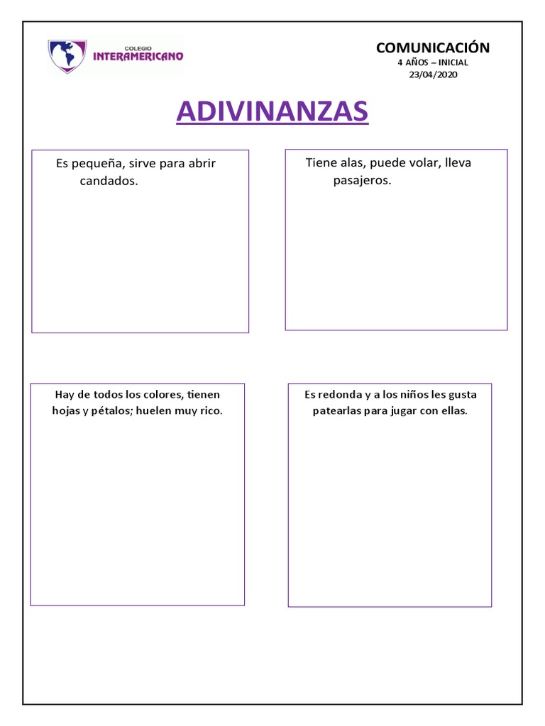 Adivinanzas para Niños de 4 Años | PDF | Hogar, jardinería y bricolaje