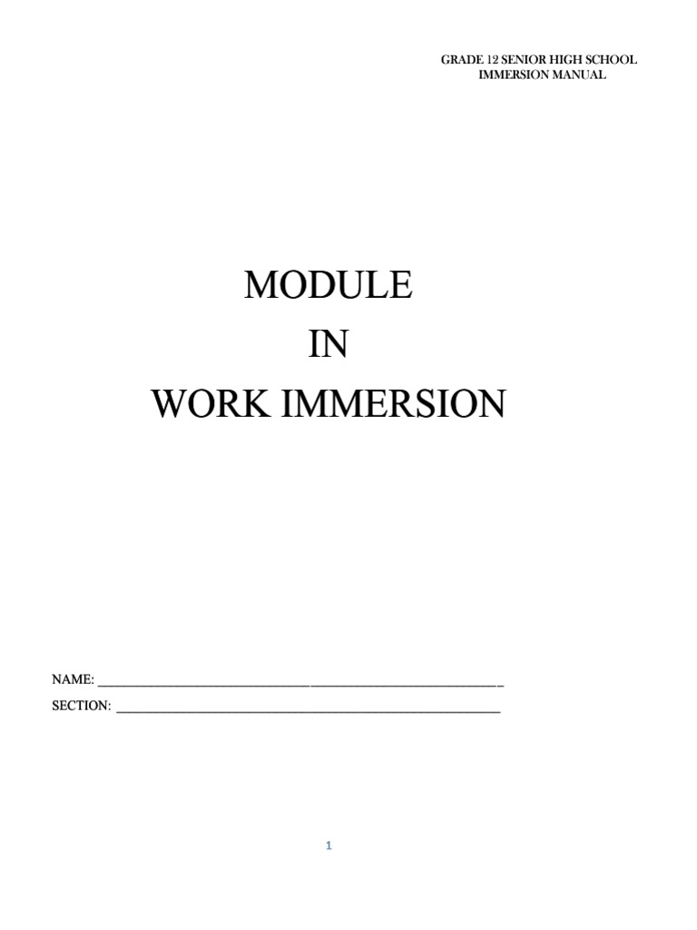 Grade 12 Work Immersion Manual | PDF | Résumé | Employment