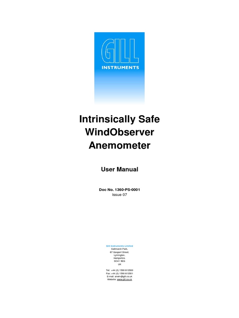 Intrinsically Safe Windobserver Anemometer User Manual PDF