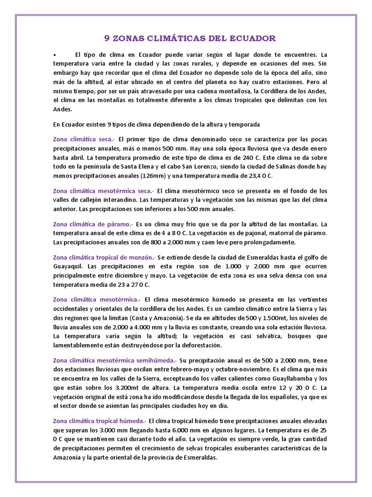Zonas Climáticas del Ecuador | PDF | Clima | Clima templado