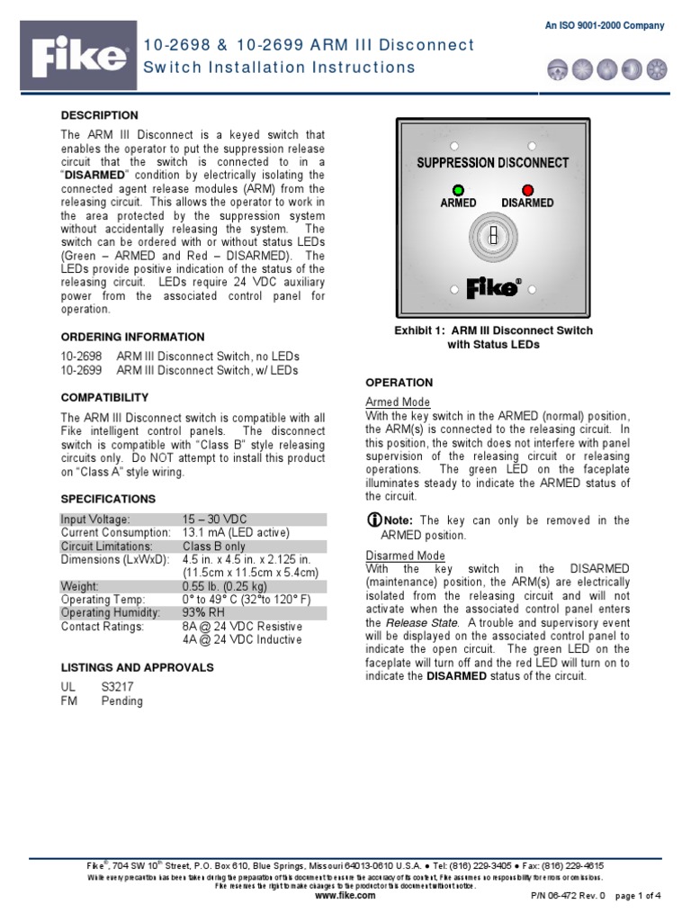 06472 ARM III Disconnect Switch PDF Switch Light Emitting Diode