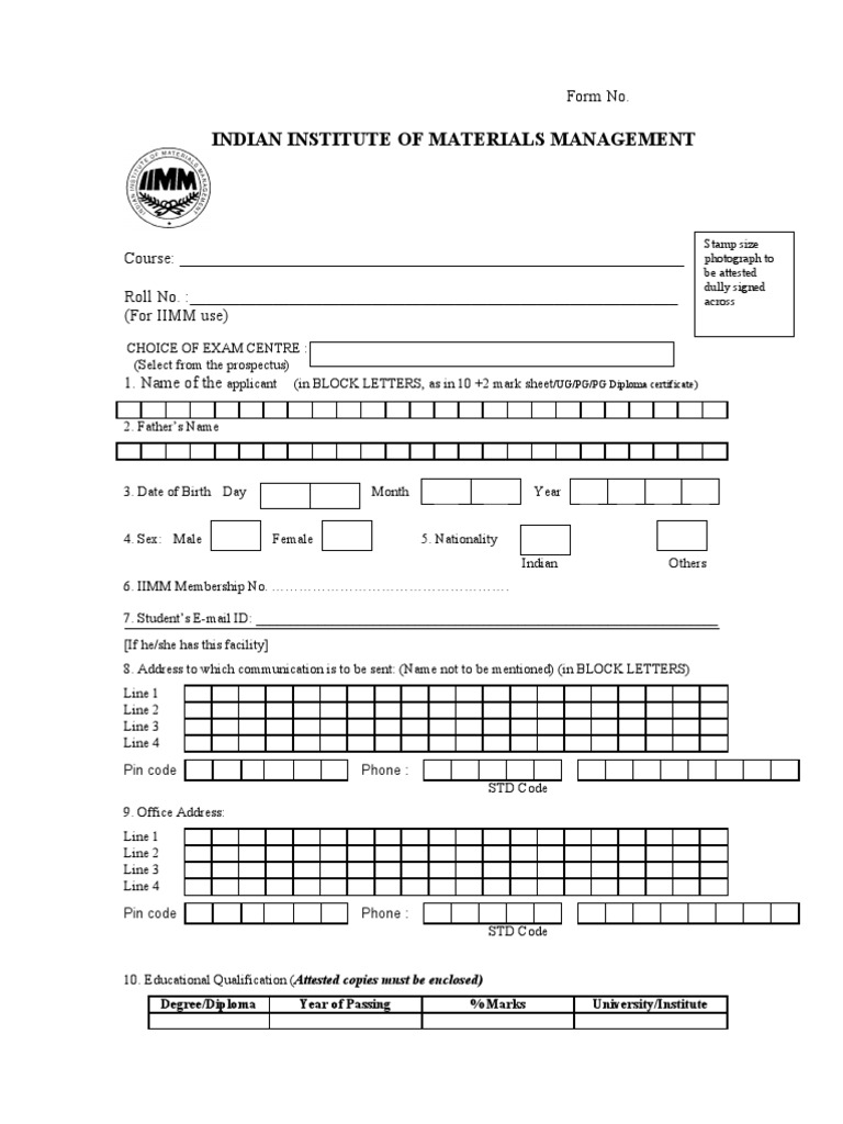 IIMM Course Application Form | PDF