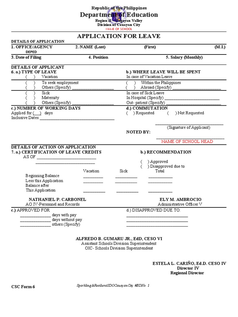 Department of Education: Application For Leave | PDF | Government ...