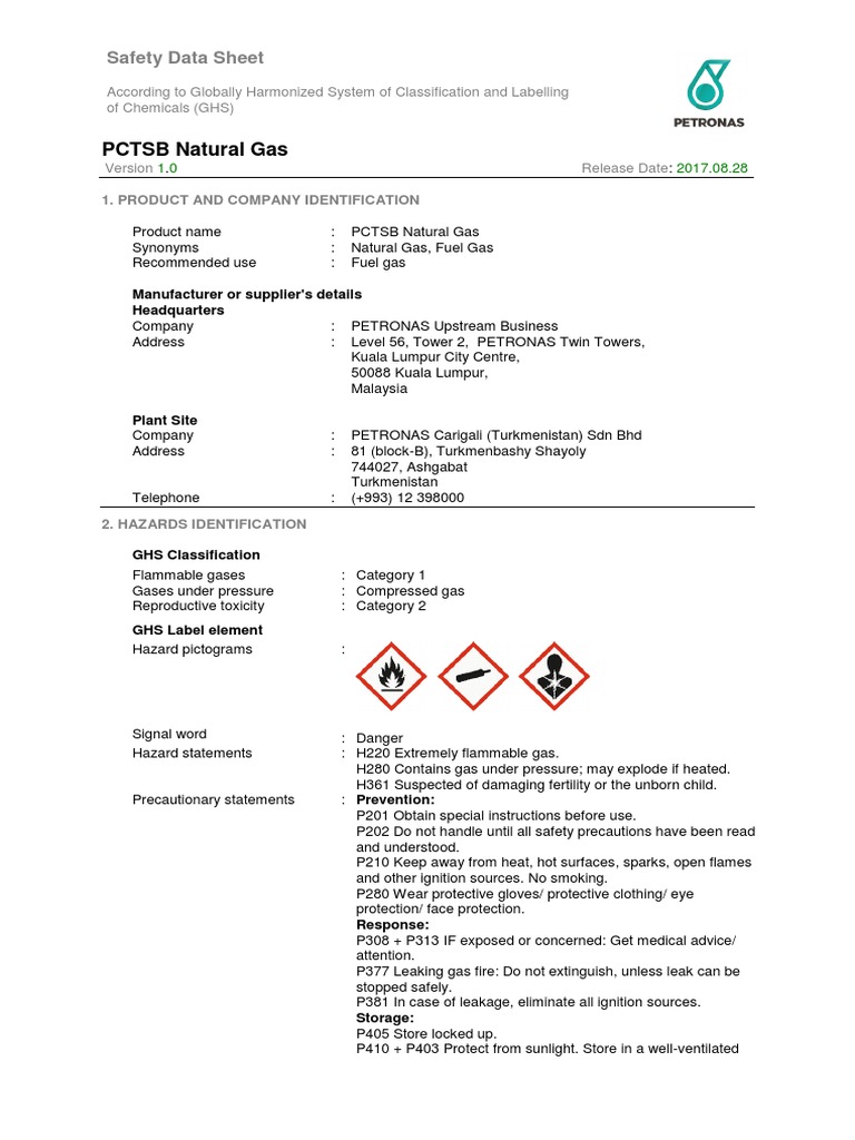 PCTSB Natural Gas Safety Data Sheet PDF Firefighting Toxicity
