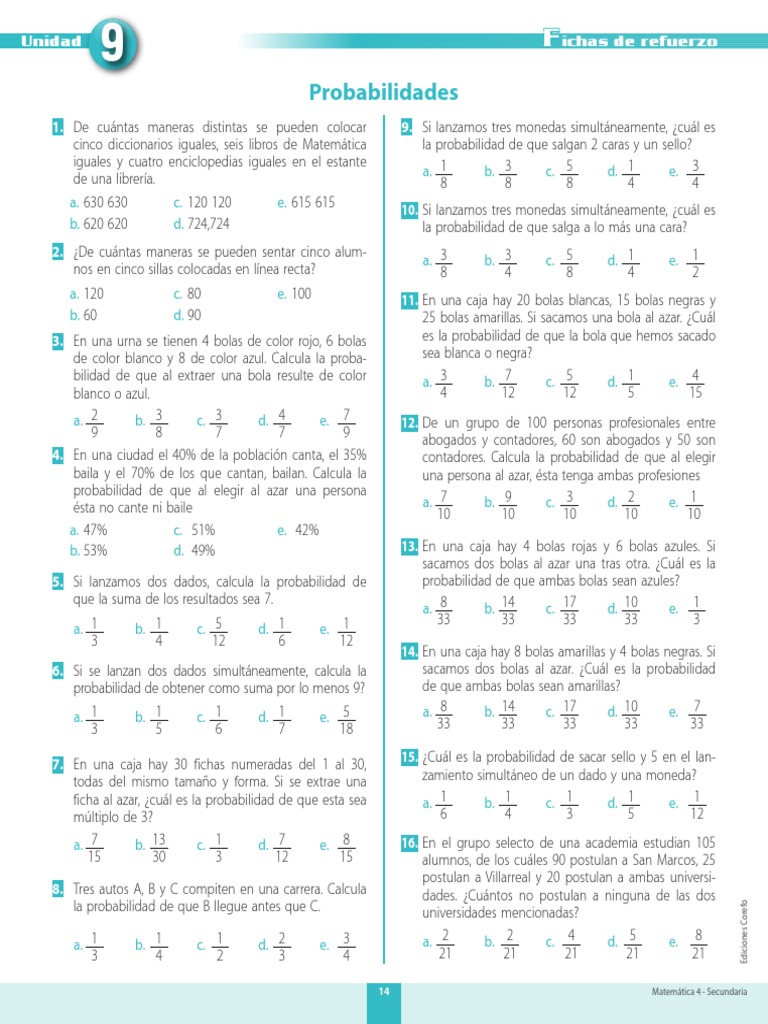 Ejercicios de Probabilidades para Secundaria | PDF | Probabilidad ...