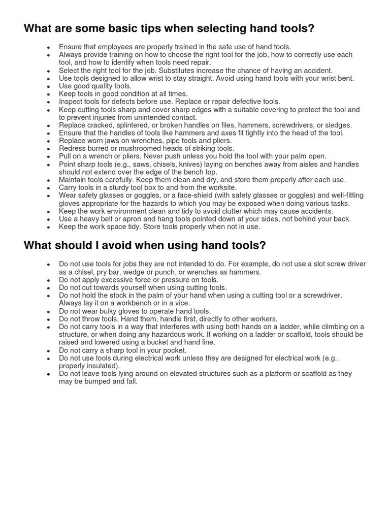 Basic Tips When Selecting Hand Tools PDF | PDF | Tools | Equipment