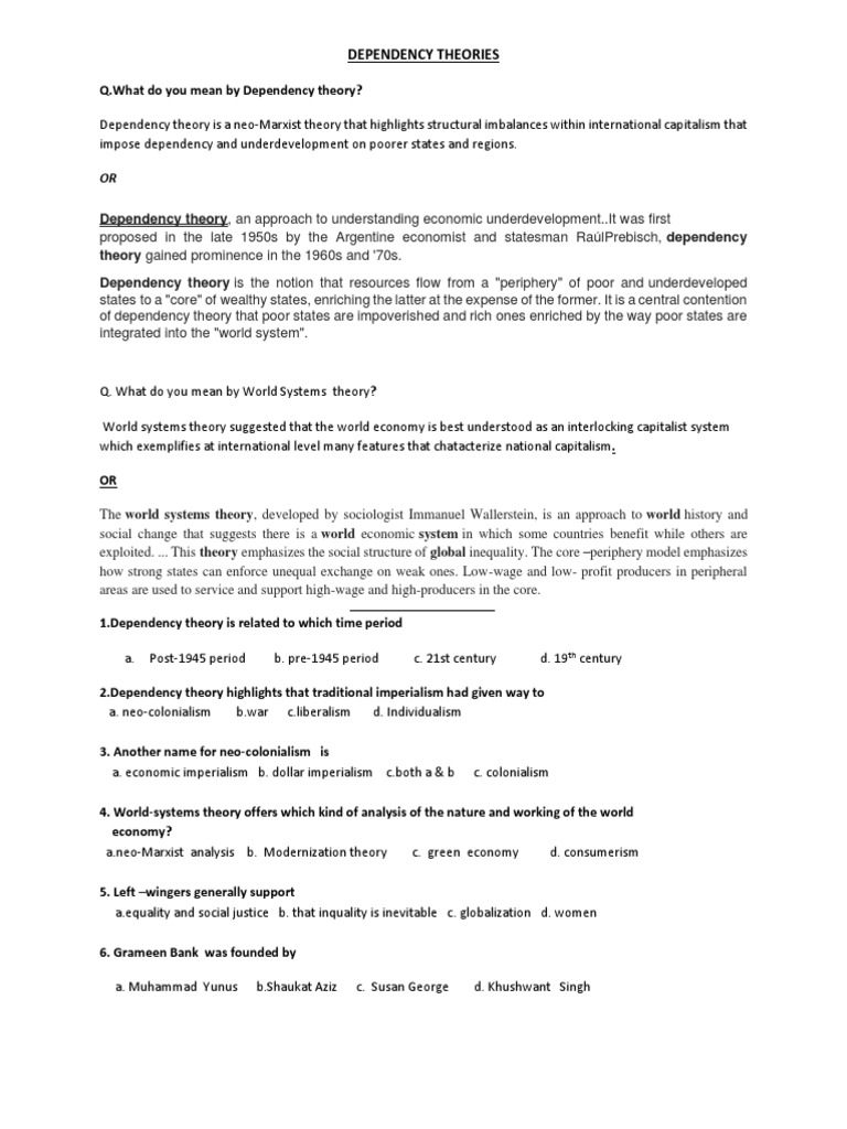 Dependency Theory PDF World Systems Theory Political Science