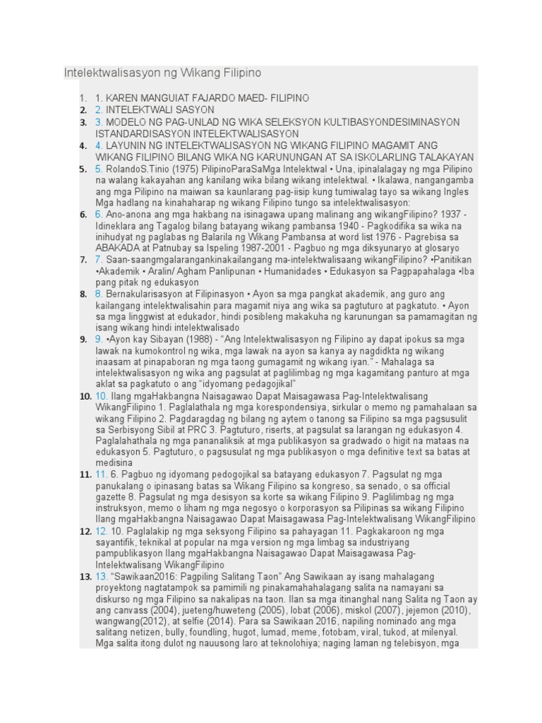 Intelektwalisasyon NG Wikang Filipino | PDF