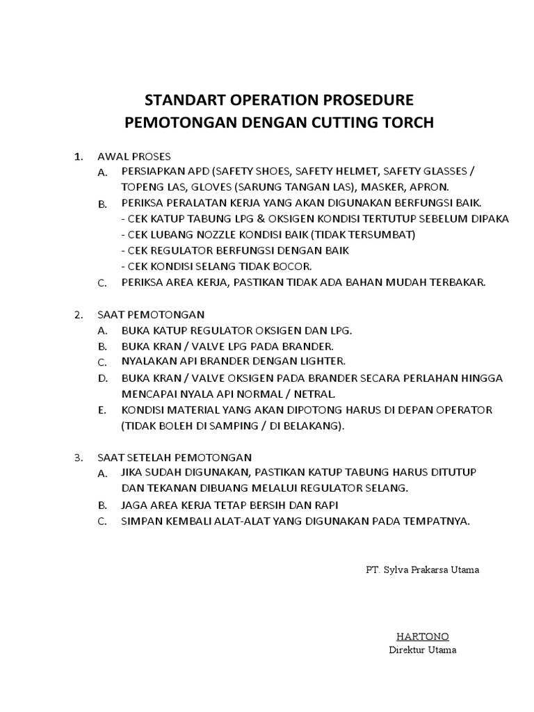 SOP Pemotongan dengan Cutting Torch | PDF