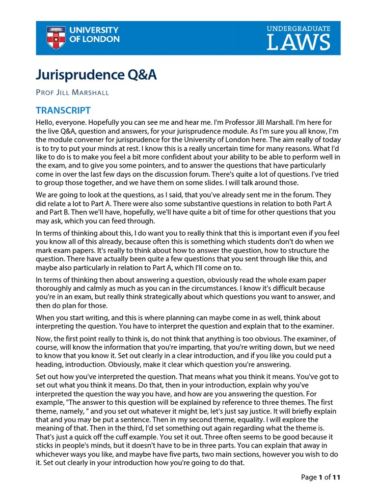 QA Transcript - Jurisprudence-Final | PDF | Feminism | Gender Studies