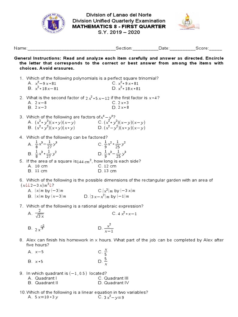 Math 8 Quarter 1 Mathematical Concepts Mathematical Objects
