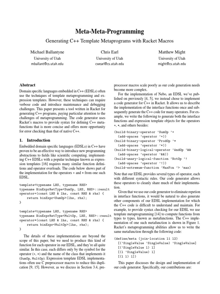 Meta-Meta-Programming: Generating C++ Template Metaprograms With Racket ...