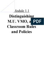 Distinguishing M.U. VMO, and Classroom Rules and Policies