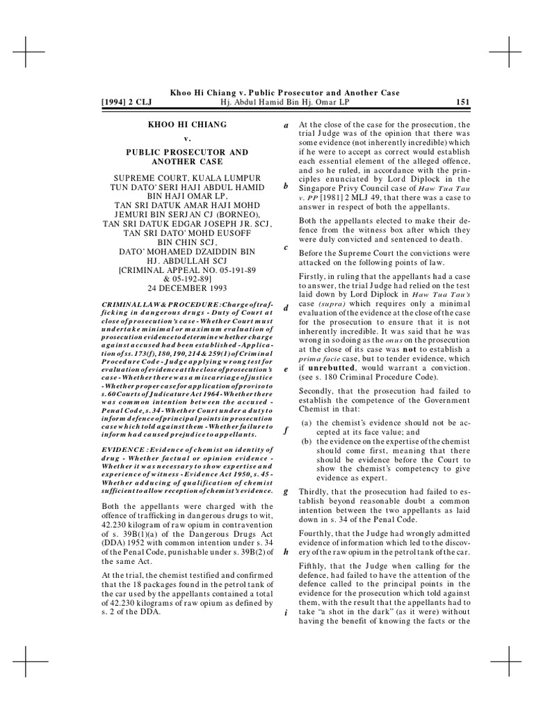 Khoo Hi Chiang V Public Prosecutor And Another Case Pdf Evidence Criminal Procedure In South Africa