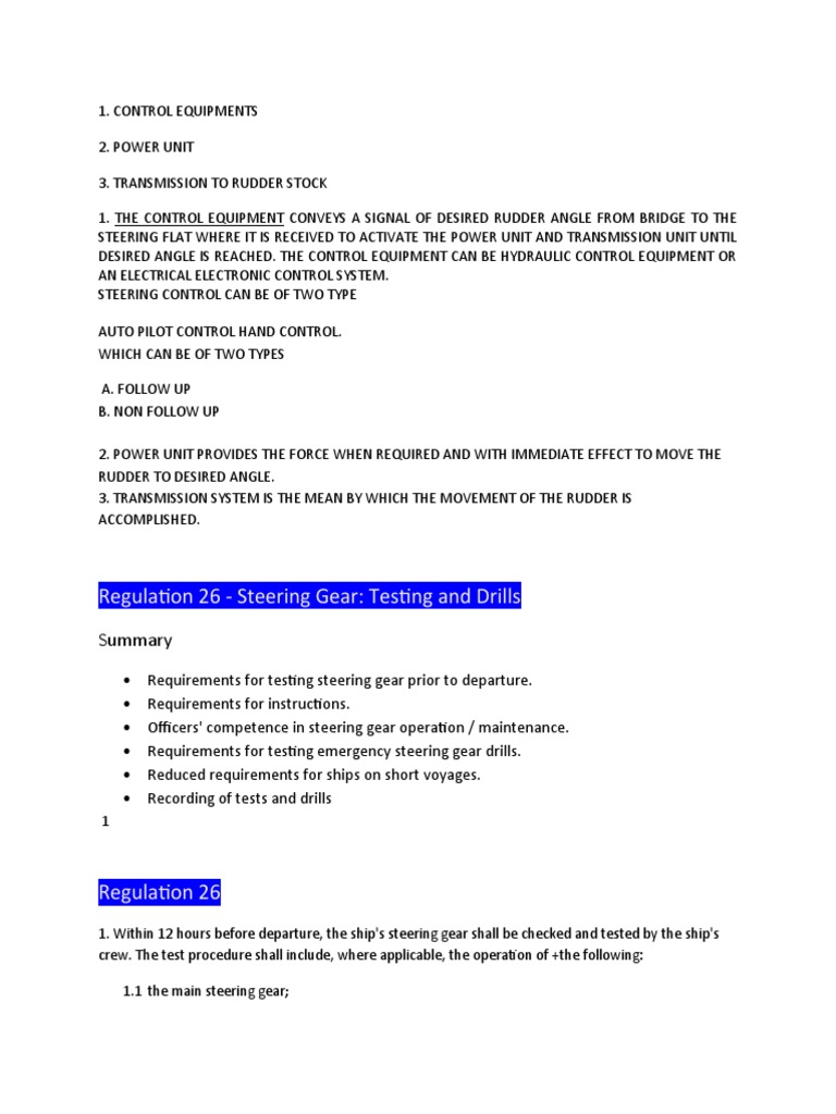 Regulation 26 Steering Gear Testing and Drills PDF Rudder Steering