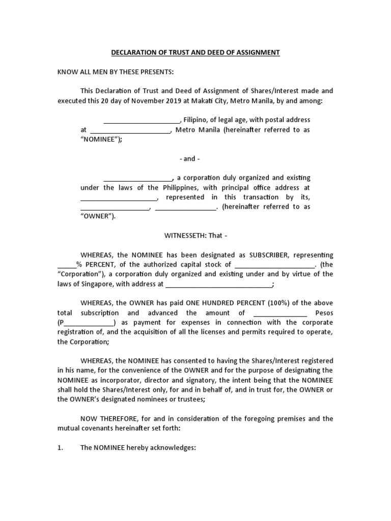 what is a short form deed of trust and assignment of rents